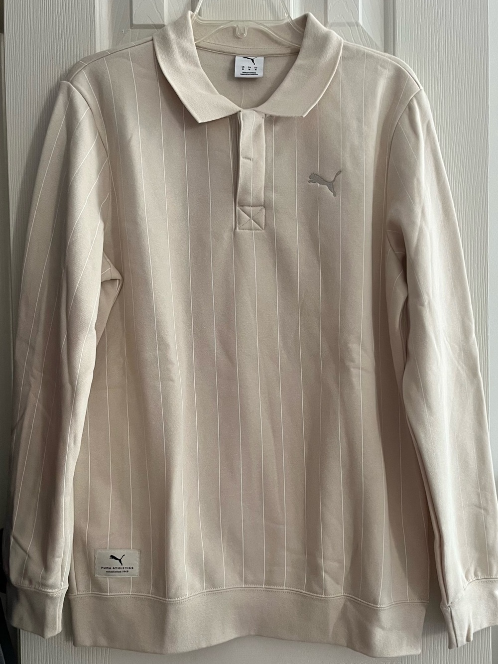 Men’s Puma Cream Pinstripe Long Sleeve Polo Sweatshirt